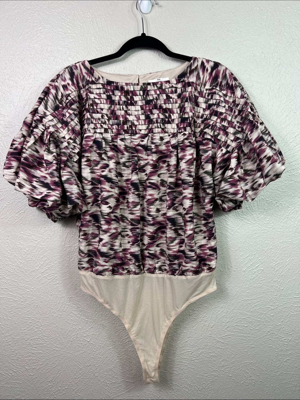 Entro New without Tag Puff Sleeve Pleated Bodice Bodysuit Large
